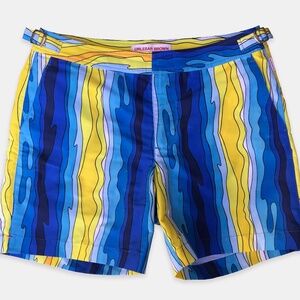 Orlebar Brown "Bulldog" Men's 31 Blue/Yellow Multi Graphic Print Swim Shorts